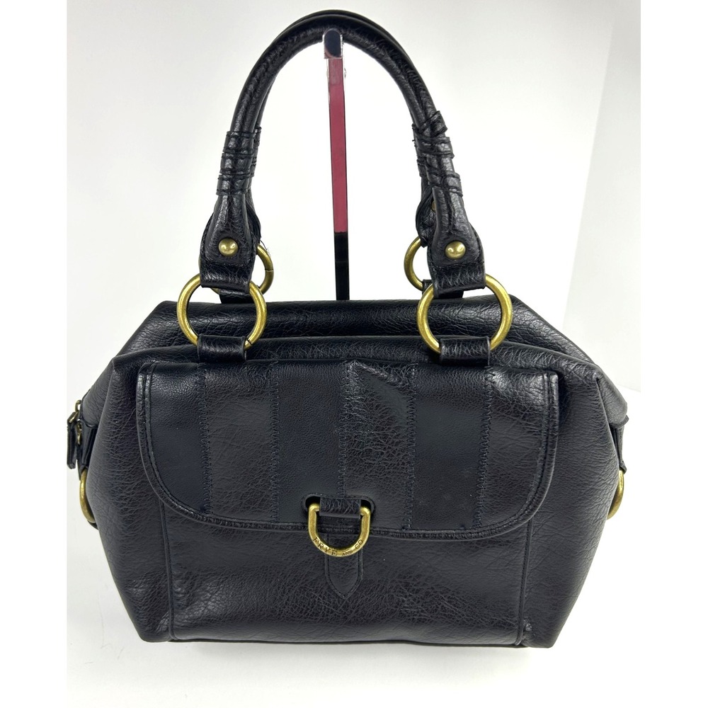 Frye And Co Womens Satchel Handbag Black Large Double Handles Crossbody Textured